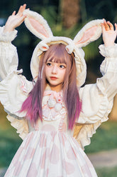 Ivory Plush Bunny Ears Bowknot Sweet Princess Lolita Cloak Coat